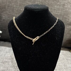 Gold tone paperclip rhinestone necklace